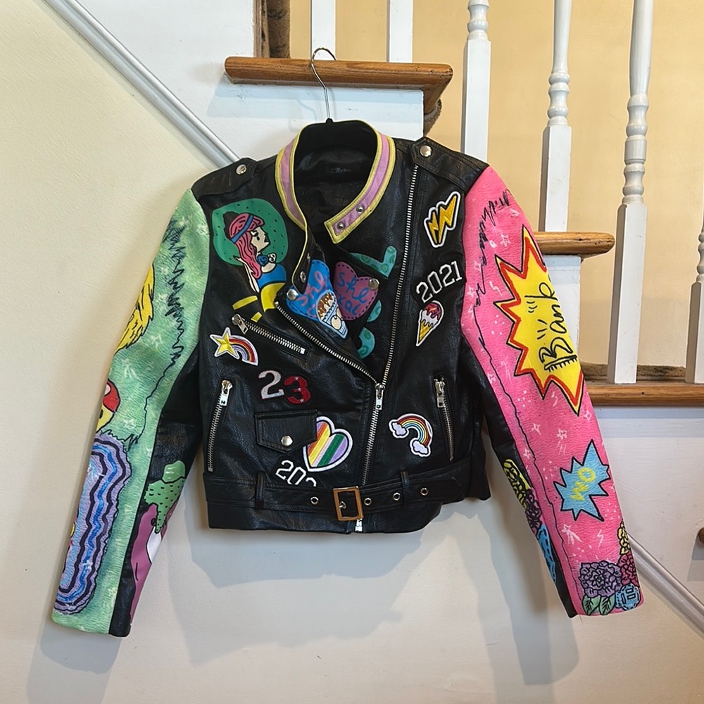 Too Cool Anime Graffiti Leather Jacket